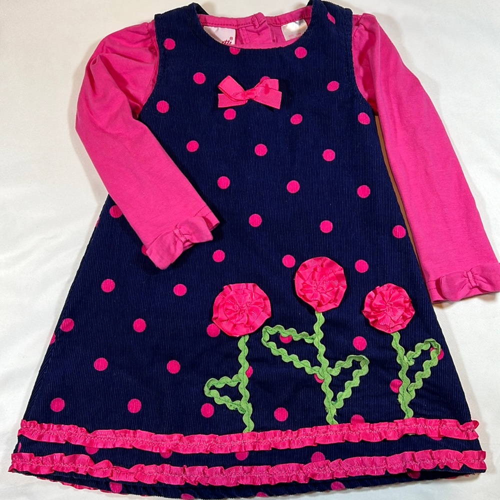 🎀Nannette Girls Navy and Pink Corduroy Dress Size 24m - Picture 1 of 8